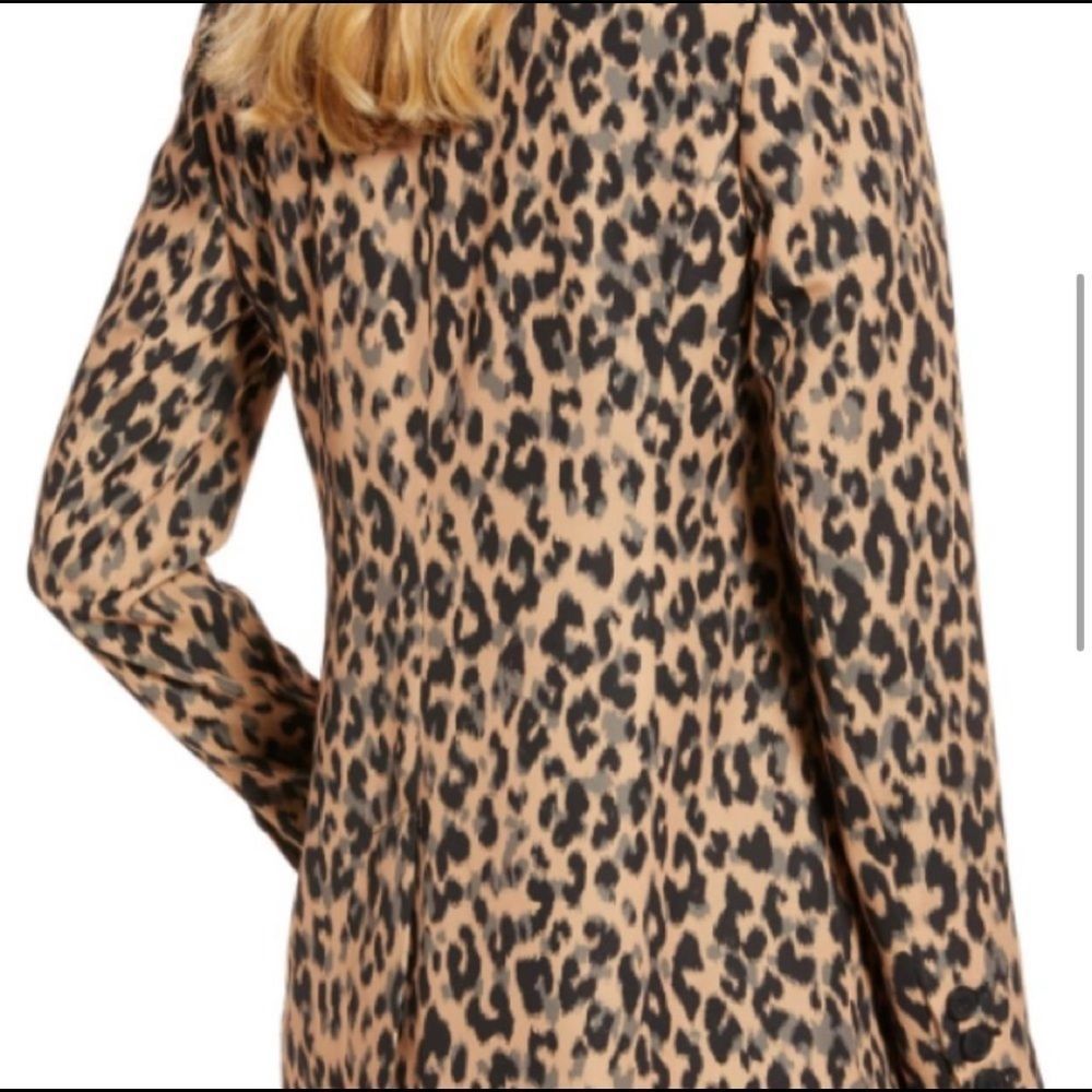 New Halogen Nordstrom Taupe Animal Print Leopard One Button Blazer XXS Petite - Picture 11 of 12